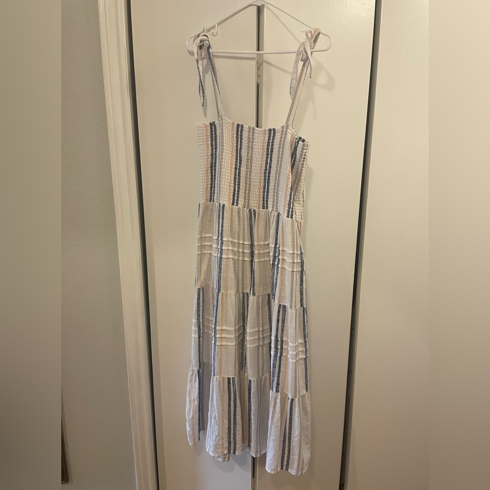 Rip Curl White and Blue Tiered Maxi Sundress